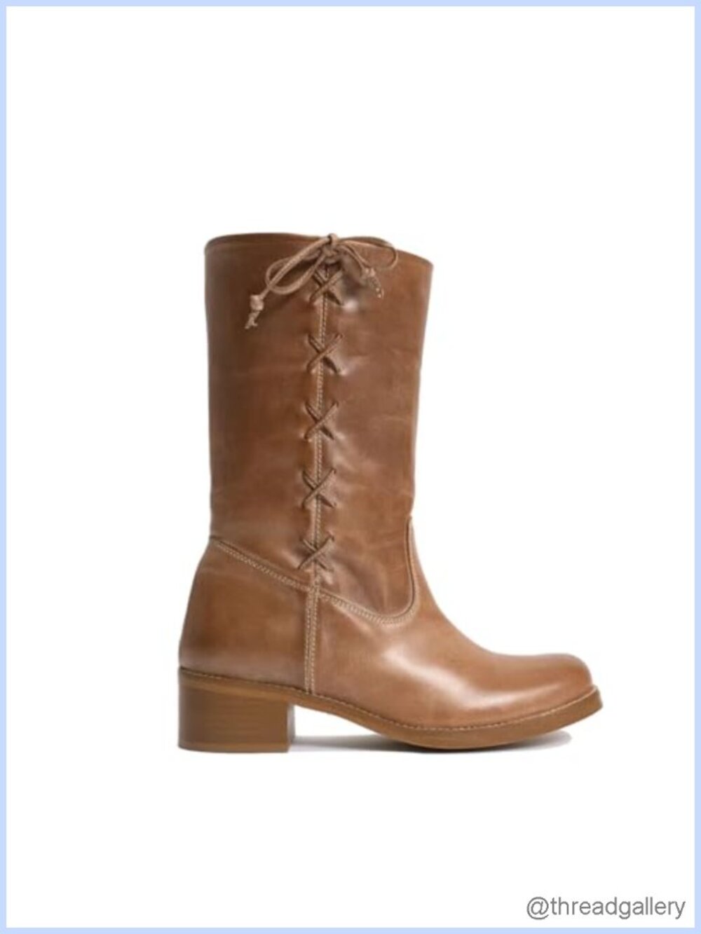 Agodor Women's Mid-Calf Faux Leather Riding Boots Chunky Block Heel Pull-On